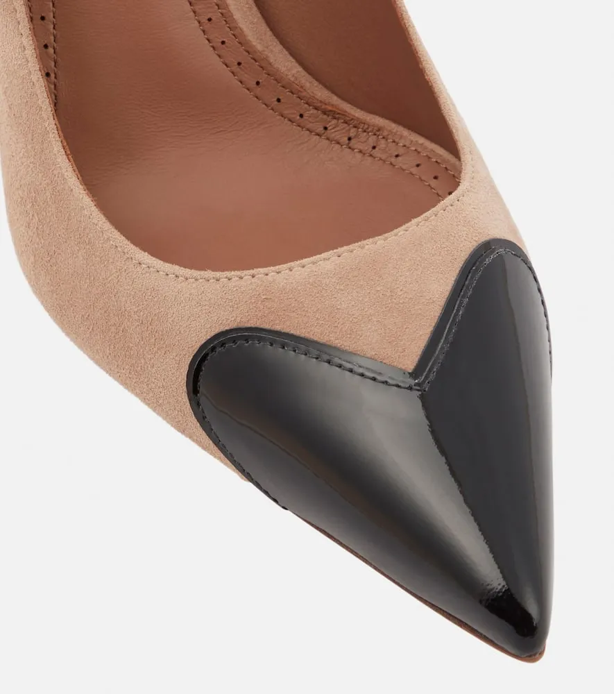 Alaia Heart suede and patent leather pumps