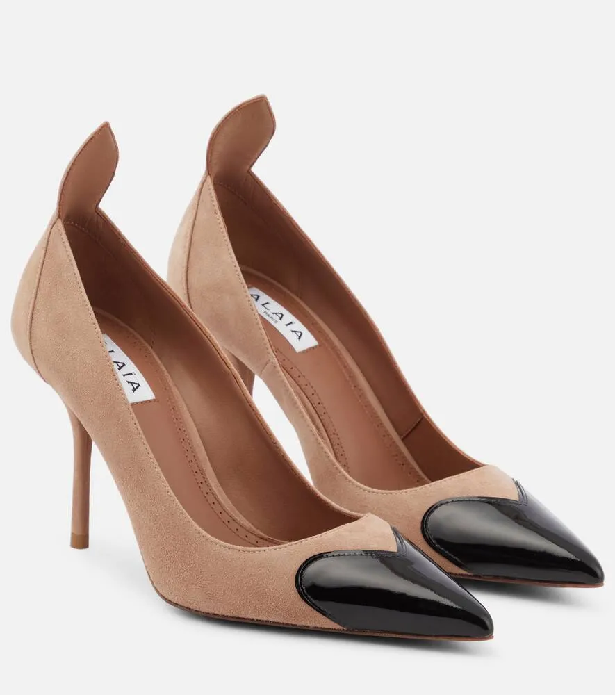 Alaia Heart suede and patent leather pumps