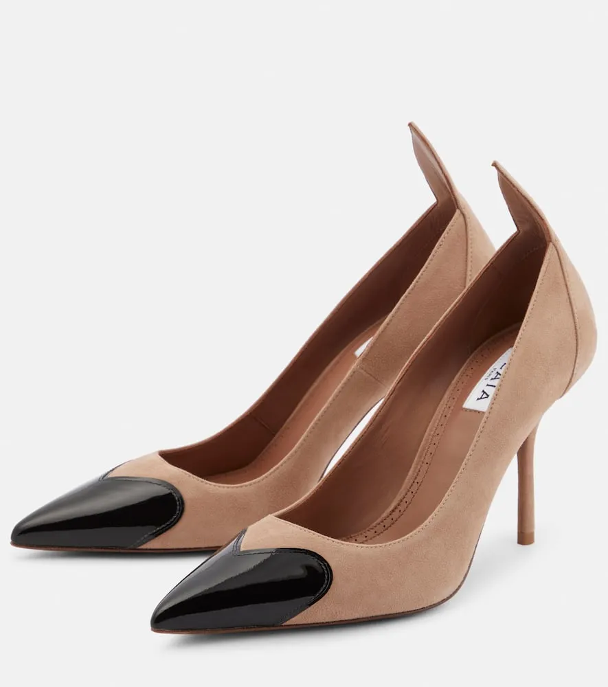 Alaia Heart suede and patent leather pumps