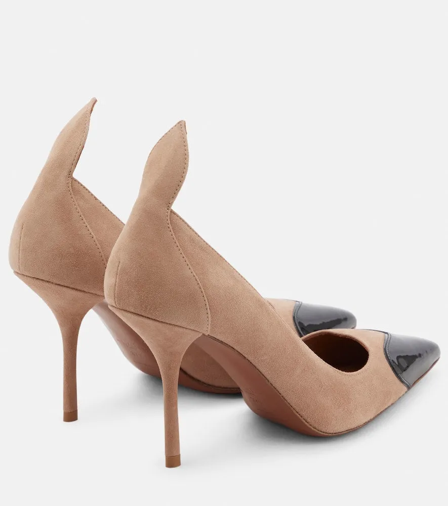 Alaia Heart suede and patent leather pumps