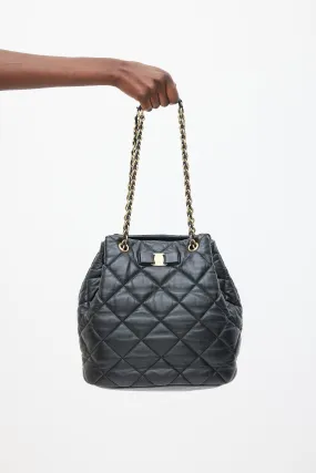 Black Leather Quilted Genny Bucket Bag