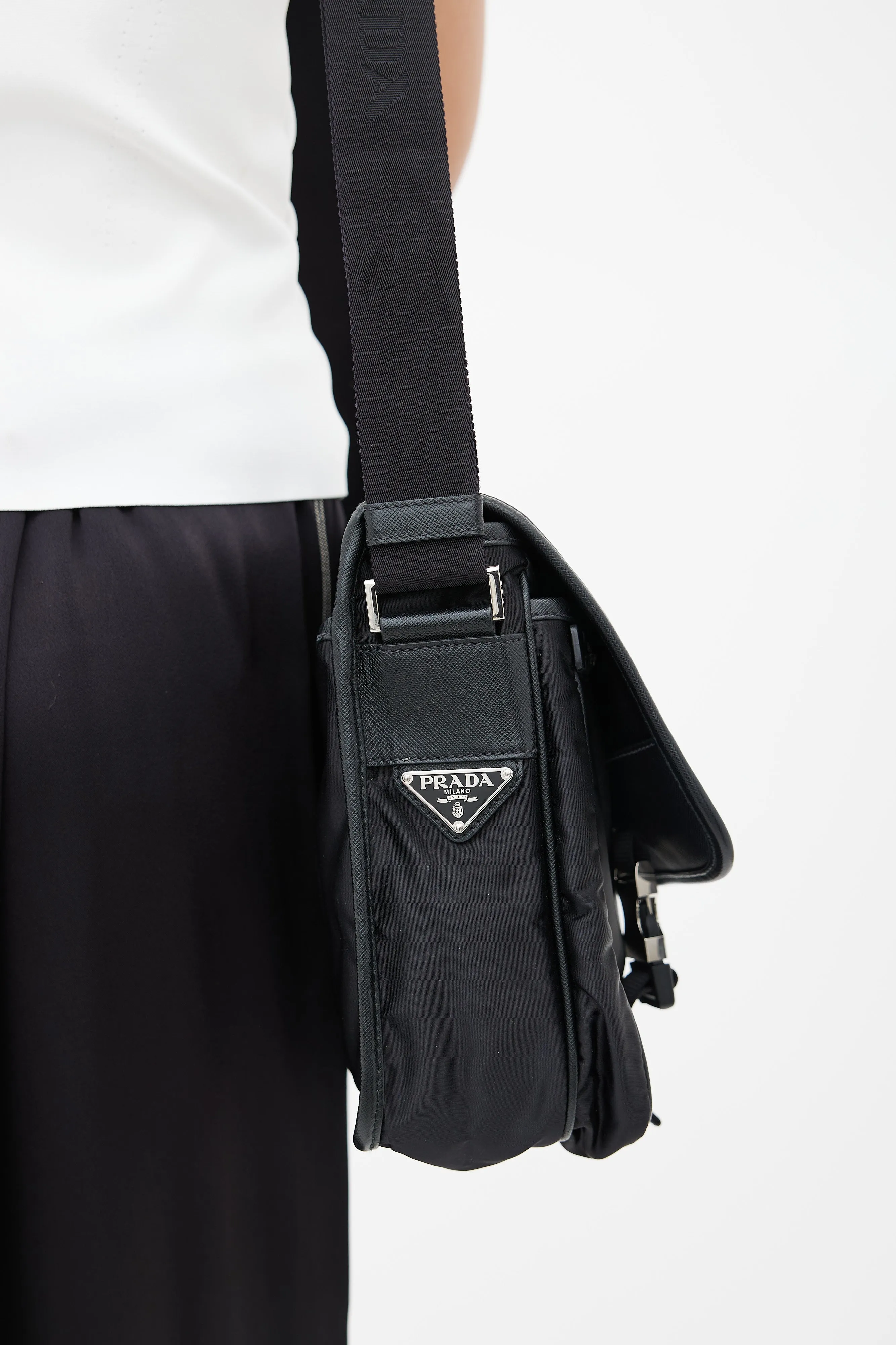 Black Nylon Messenger Bag