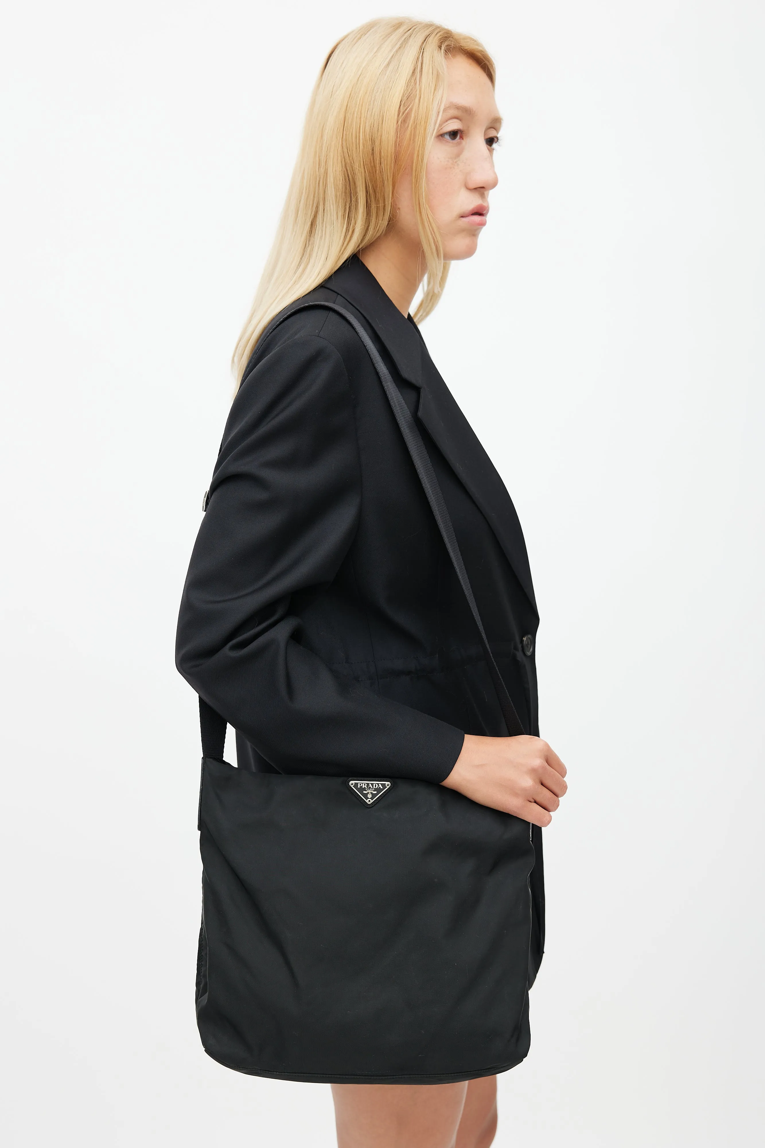 Black Nylon Messenger Crossbody Bag