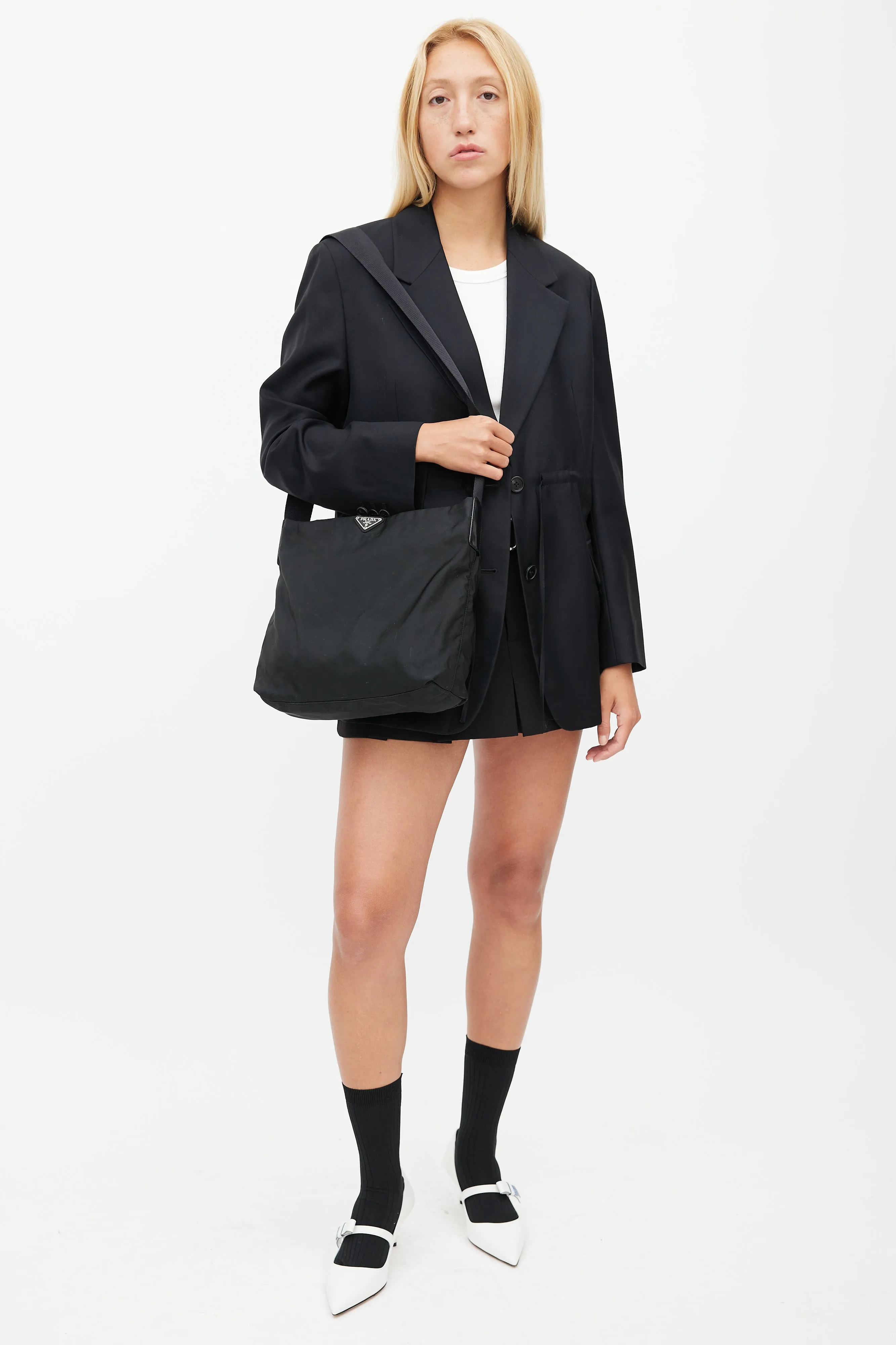 Black Nylon Messenger Crossbody Bag