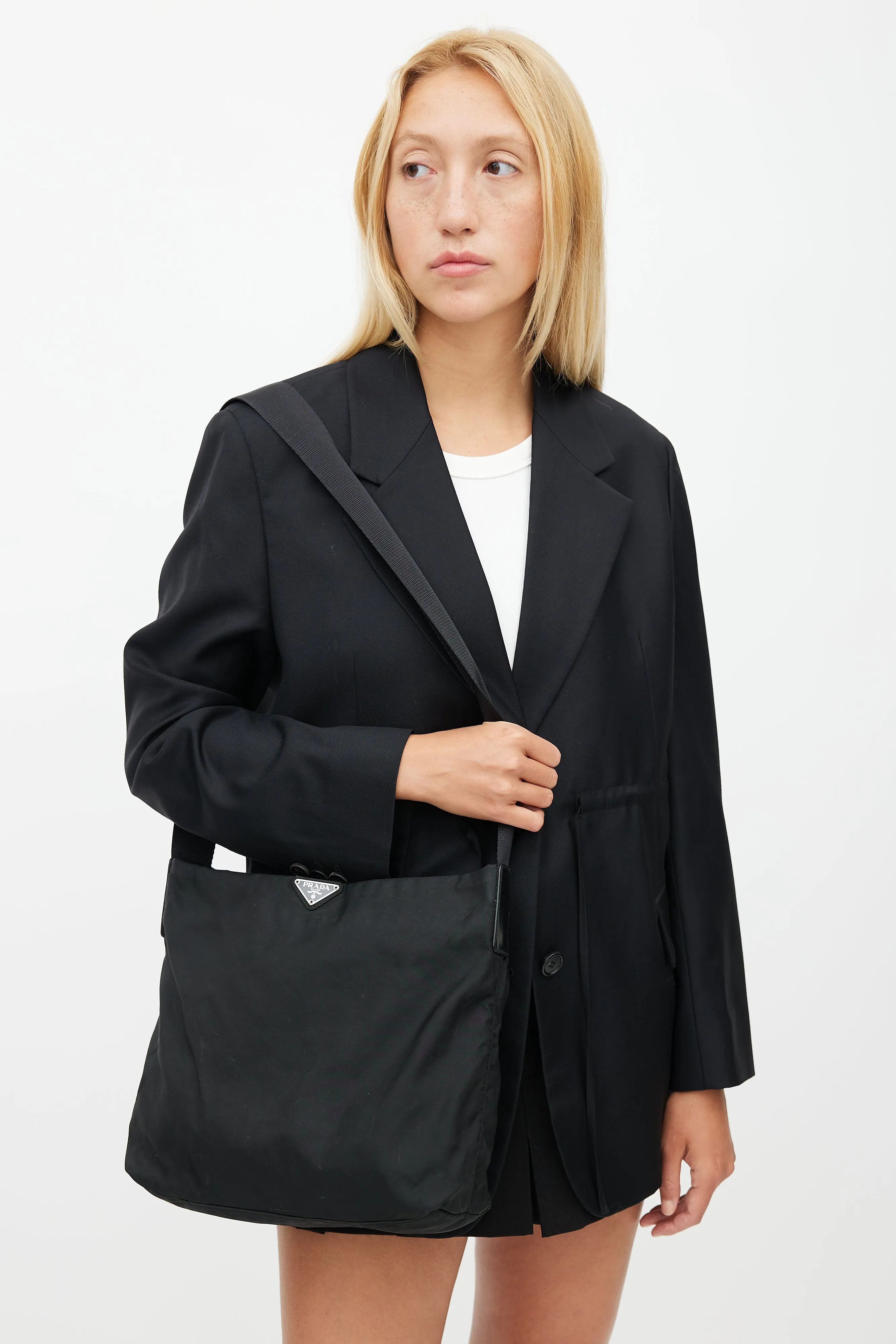 Black Nylon Messenger Crossbody Bag