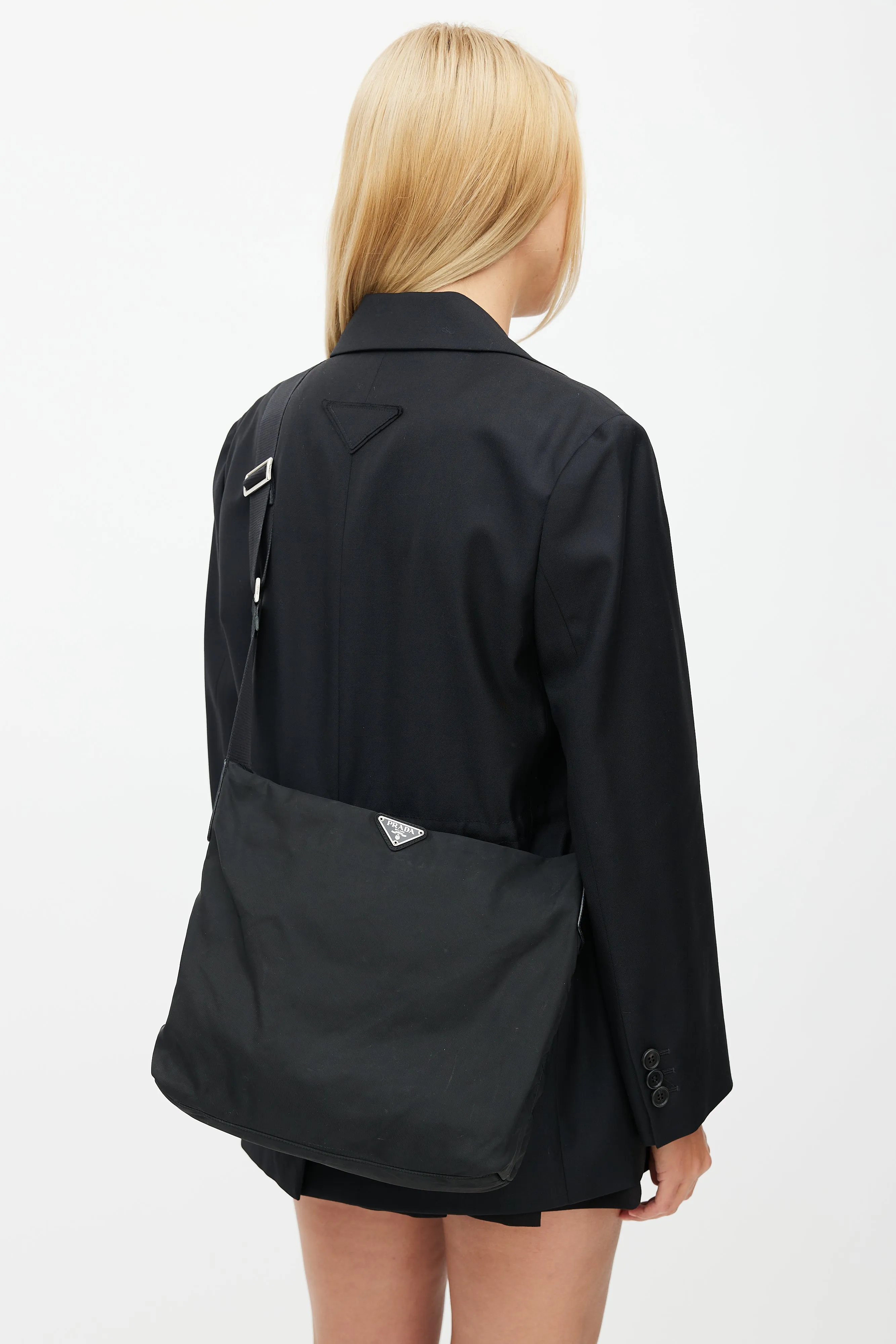 Black Nylon Messenger Crossbody Bag