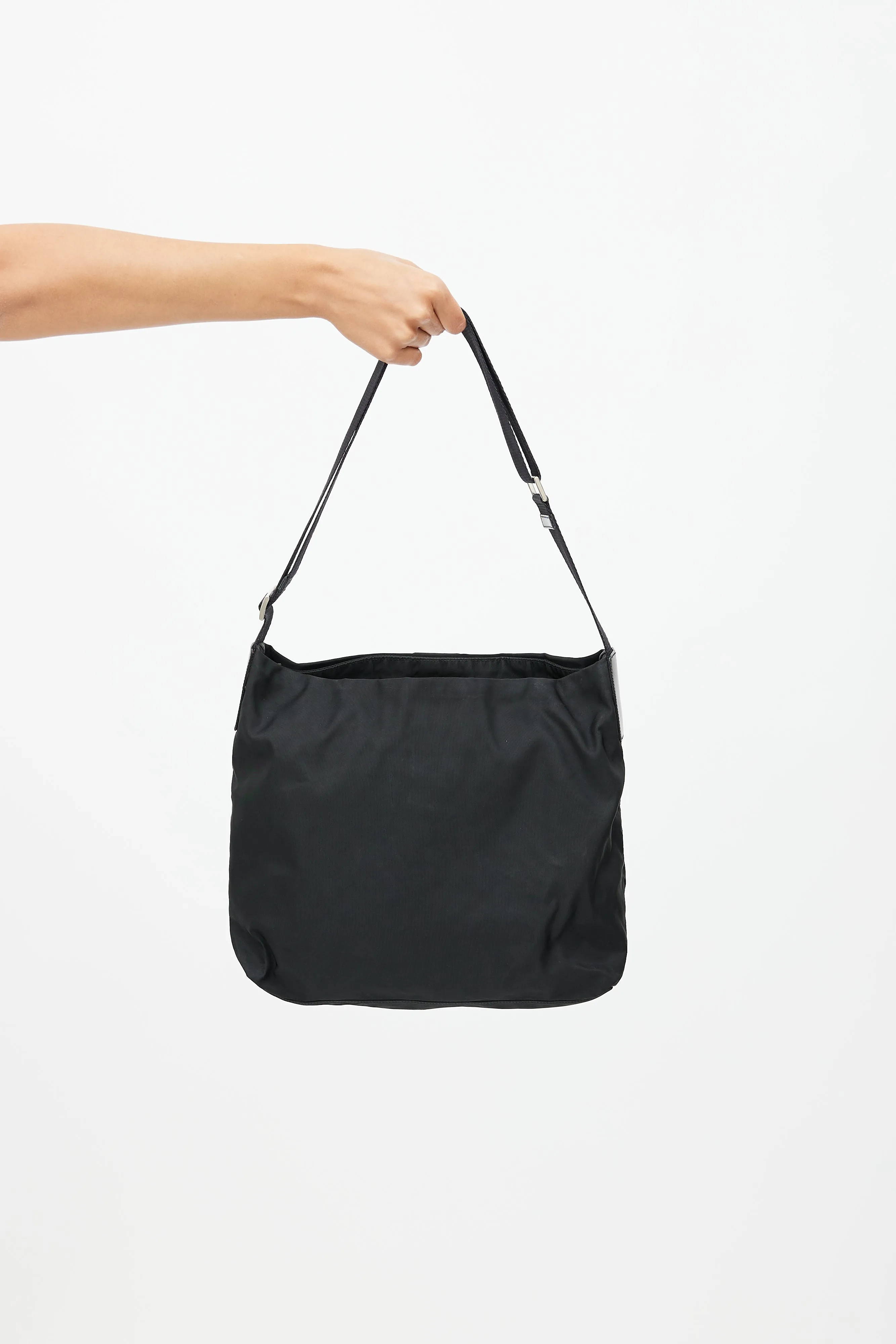 Black Nylon Messenger Crossbody Bag