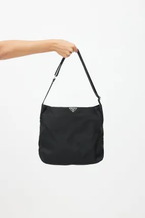 Black Nylon Messenger Crossbody Bag