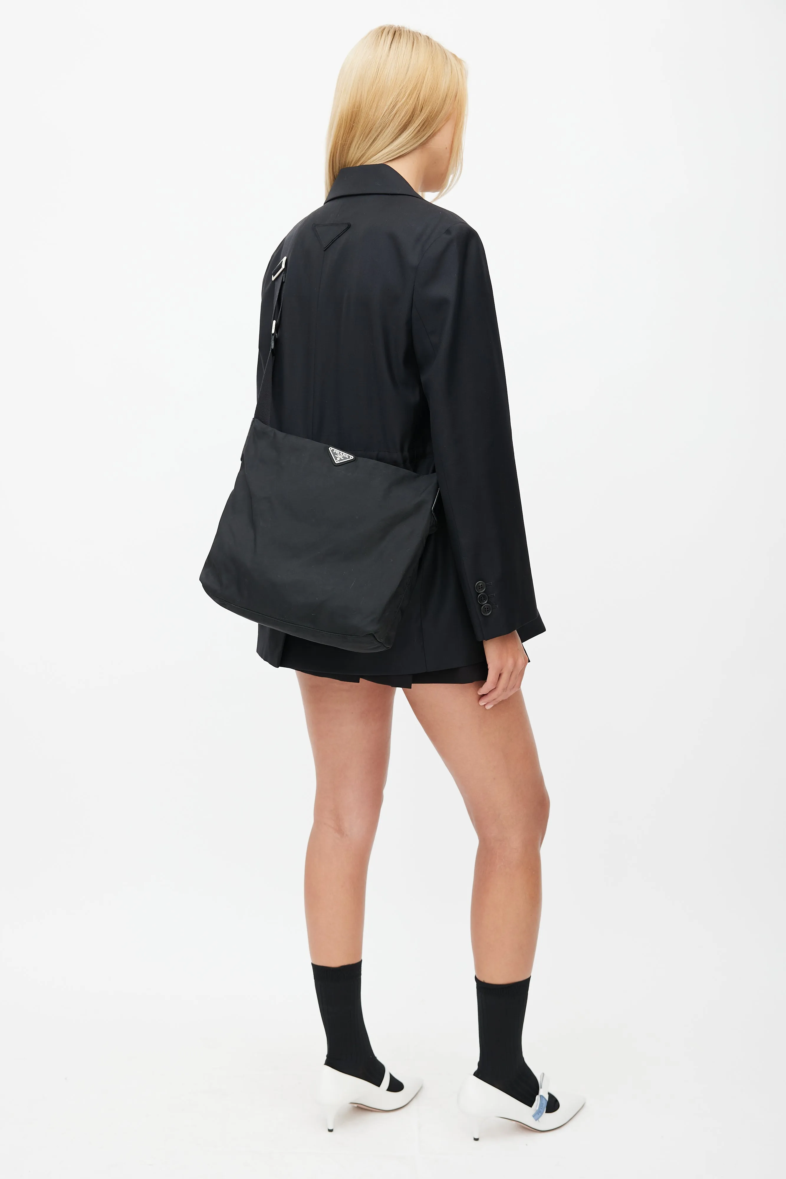 Black Nylon Messenger Crossbody Bag
