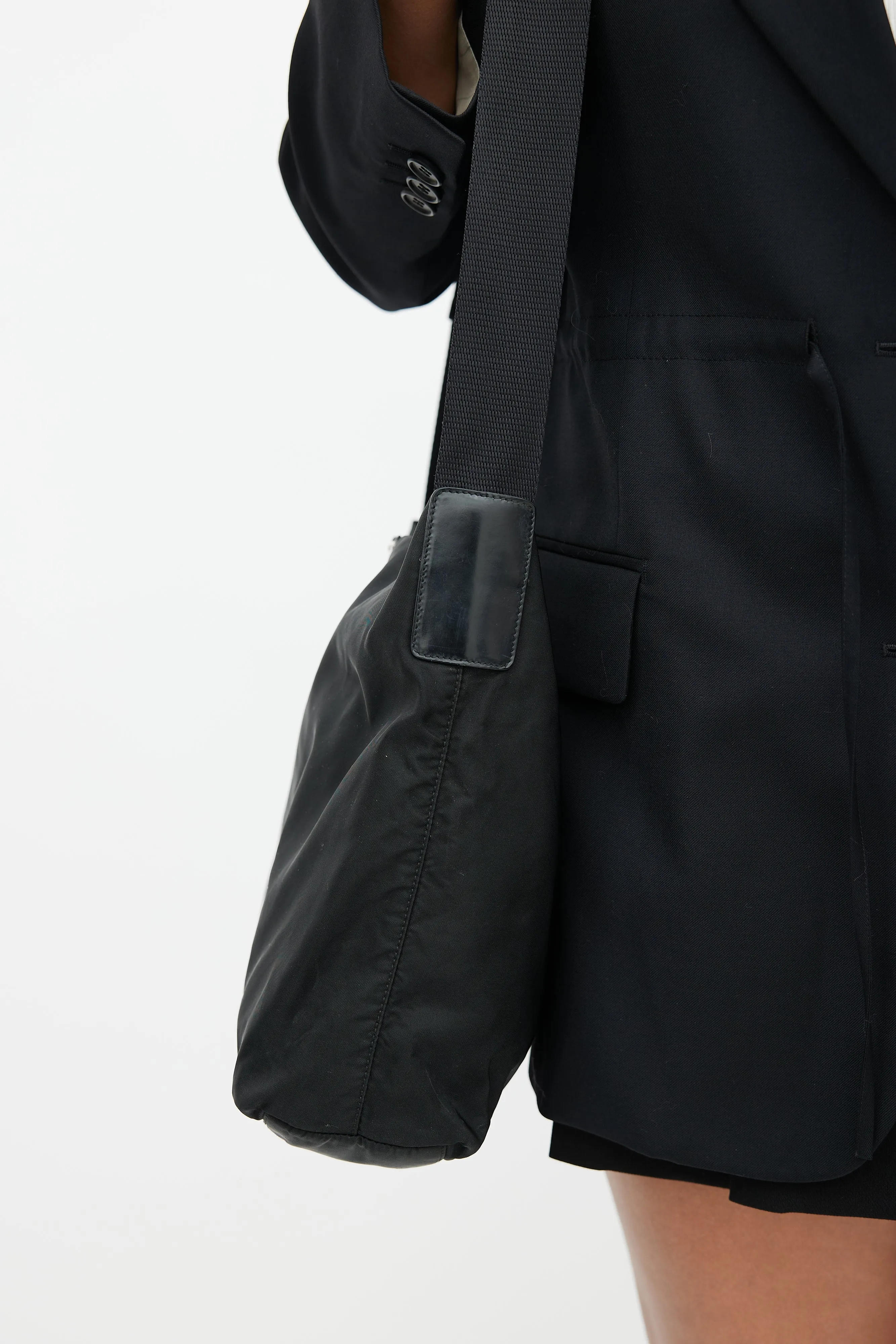 Black Nylon Messenger Crossbody Bag