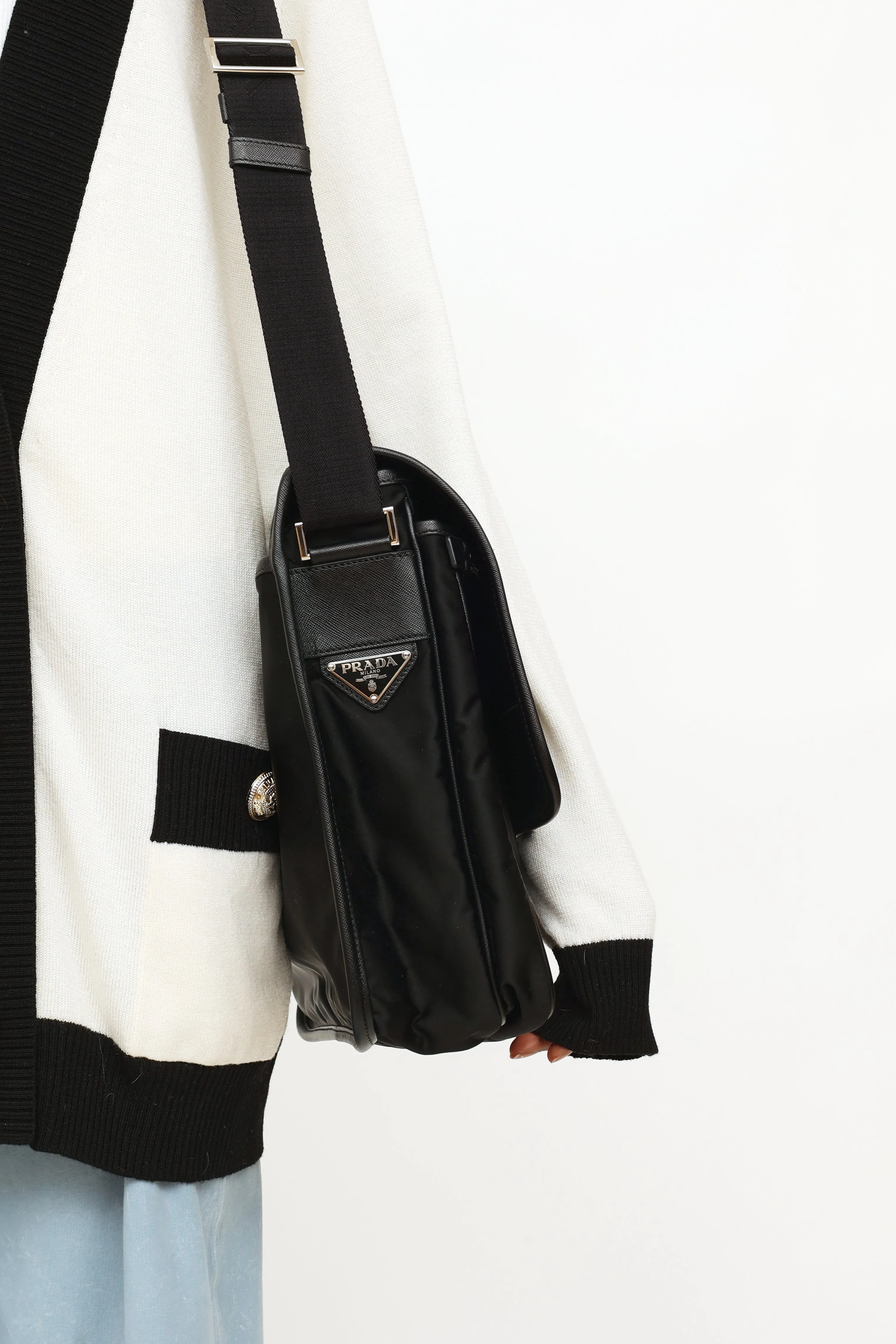 Black Tessuto & Saffiano Messenger Bag