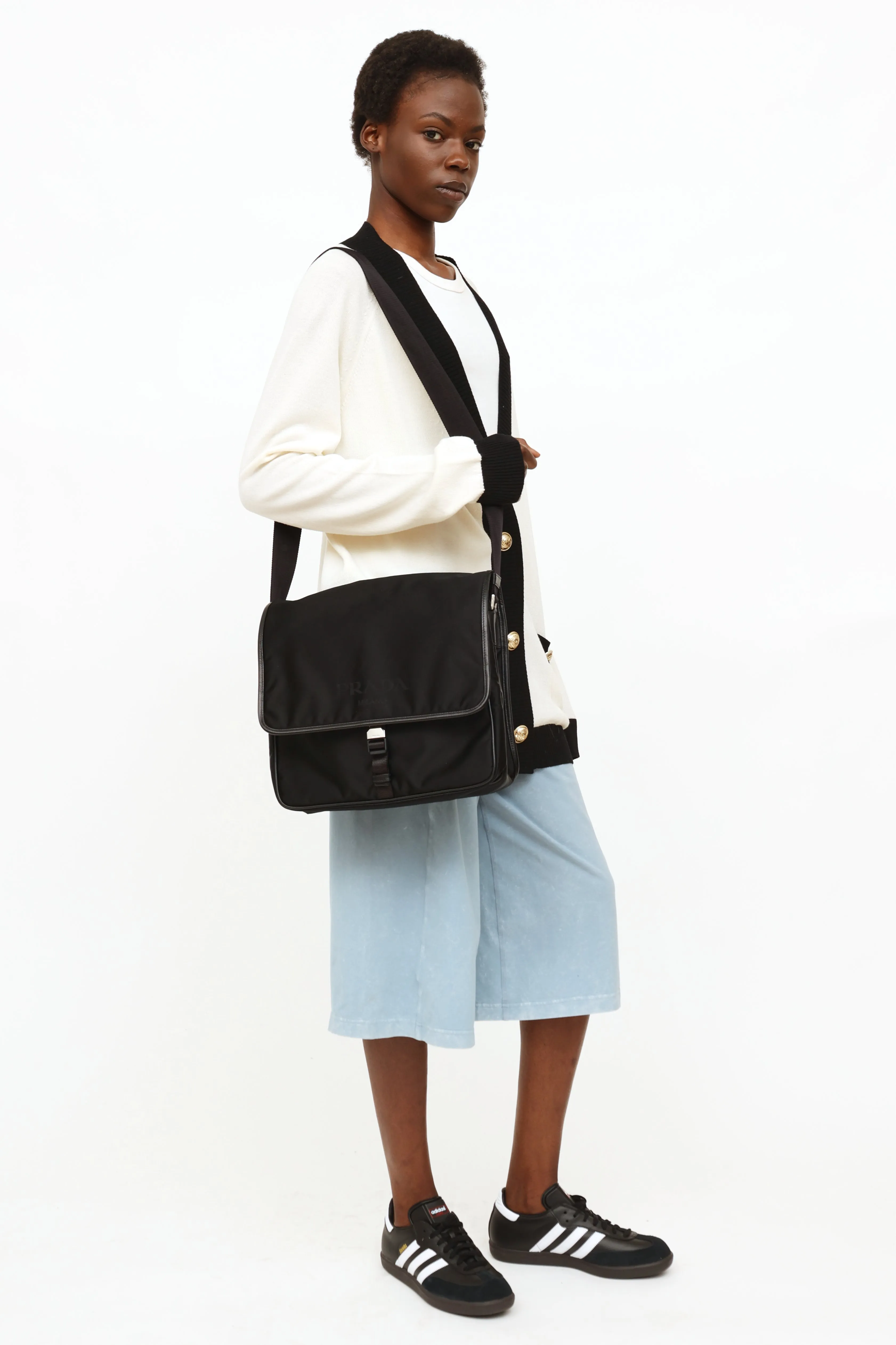 Black Tessuto & Saffiano Messenger Bag