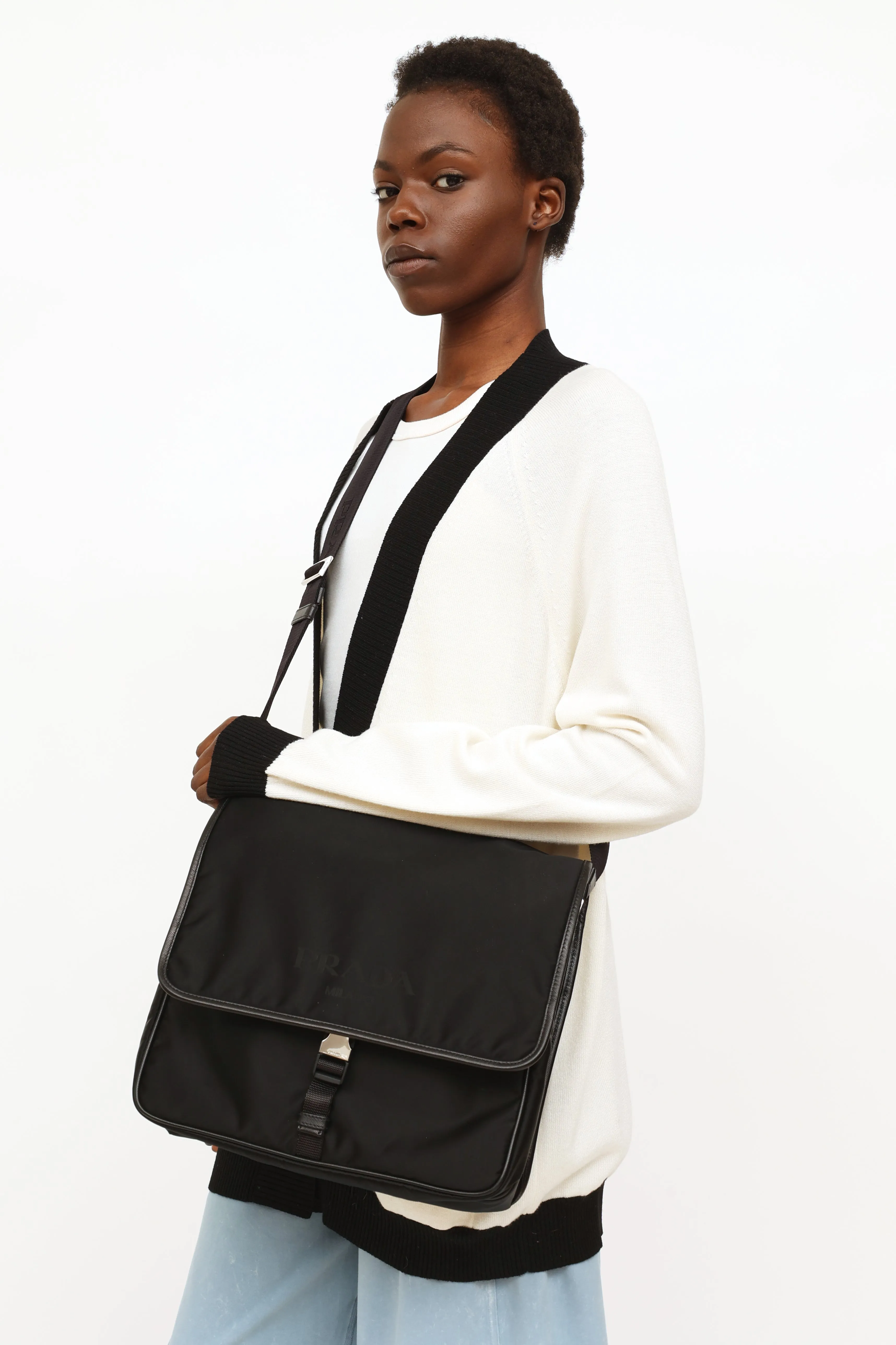 Black Tessuto & Saffiano Messenger Bag