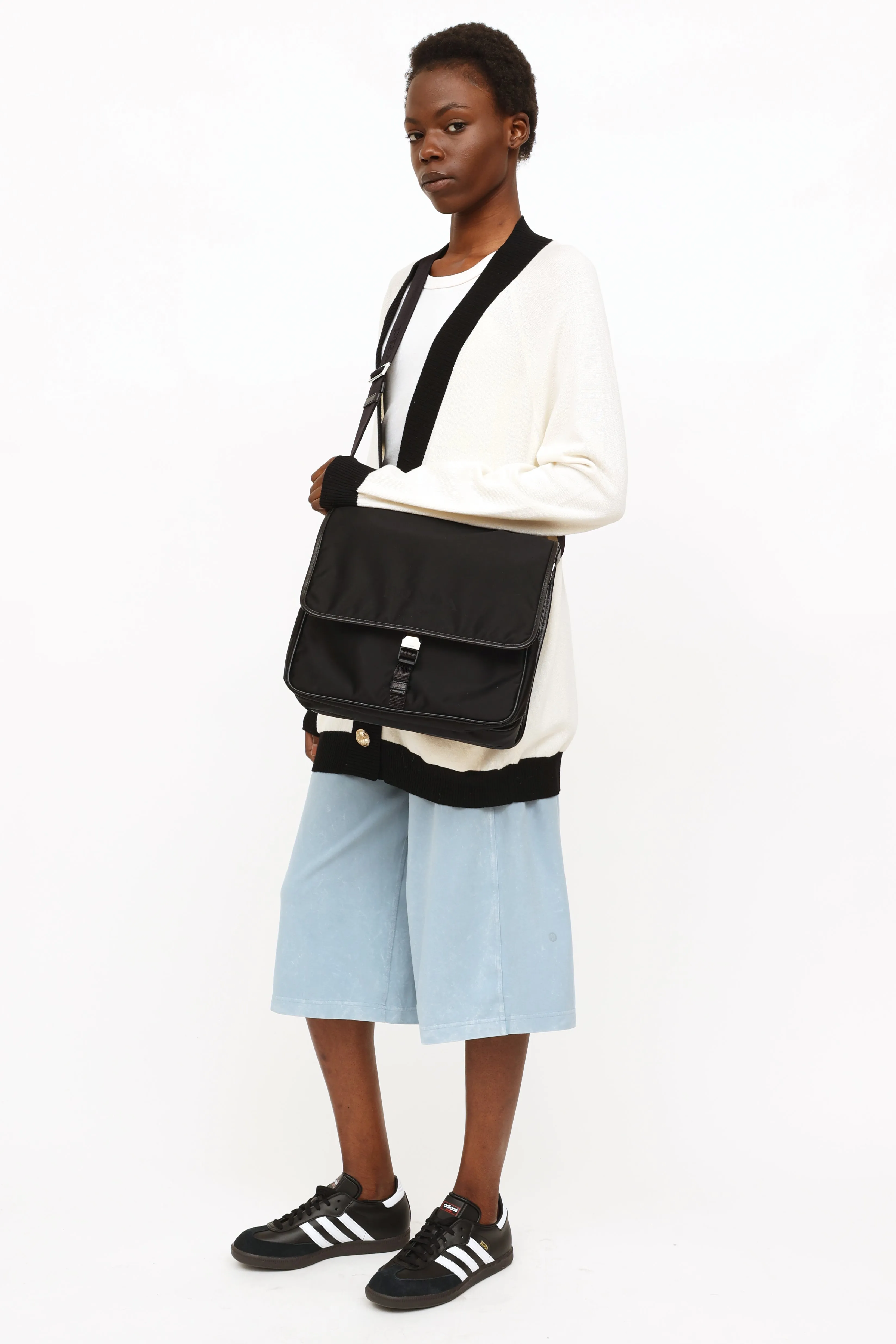 Black Tessuto & Saffiano Messenger Bag