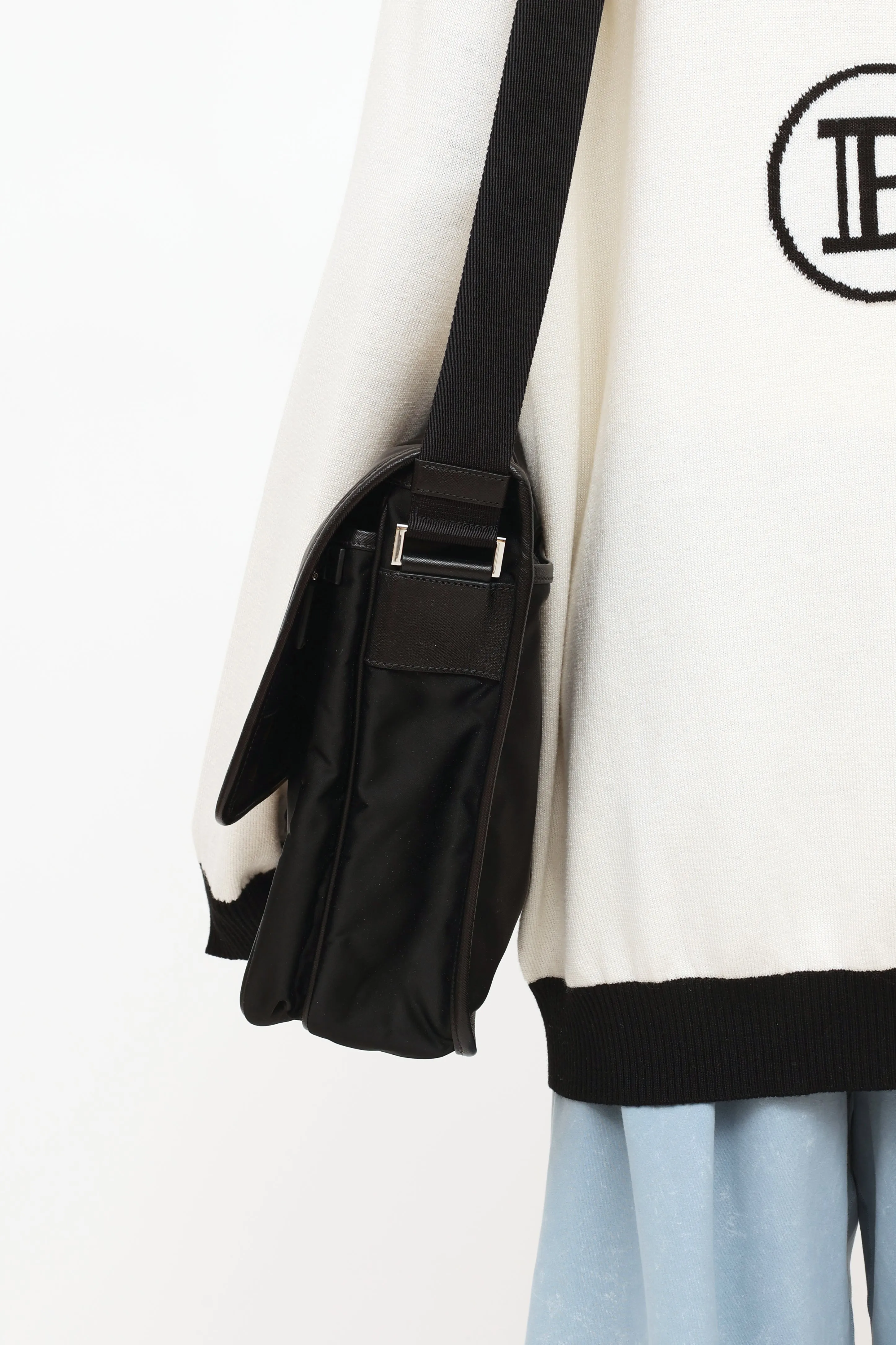 Black Tessuto & Saffiano Messenger Bag
