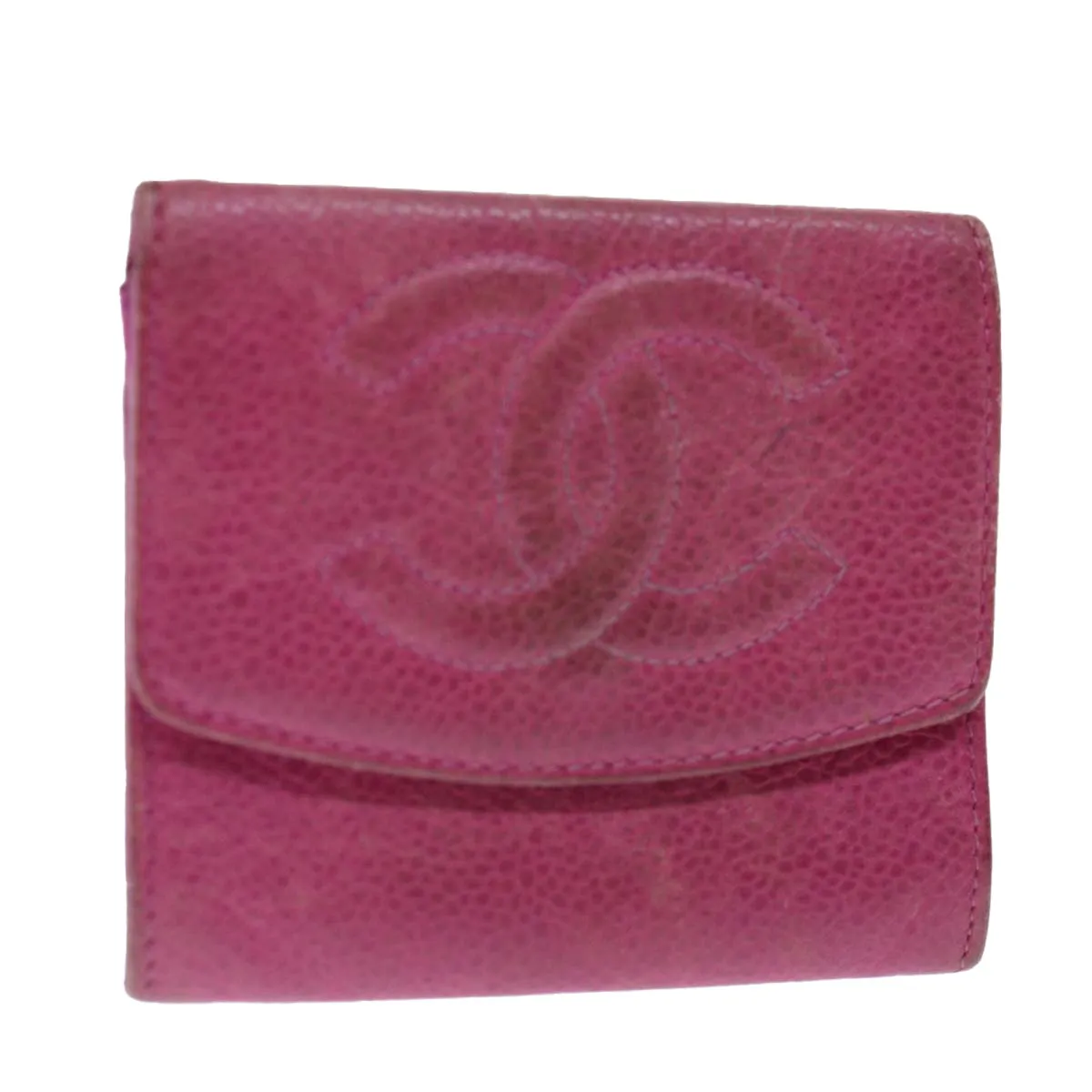 CHANEL COCO Mark Coin Purse Caviar Skin Pink CC Auth ar11706