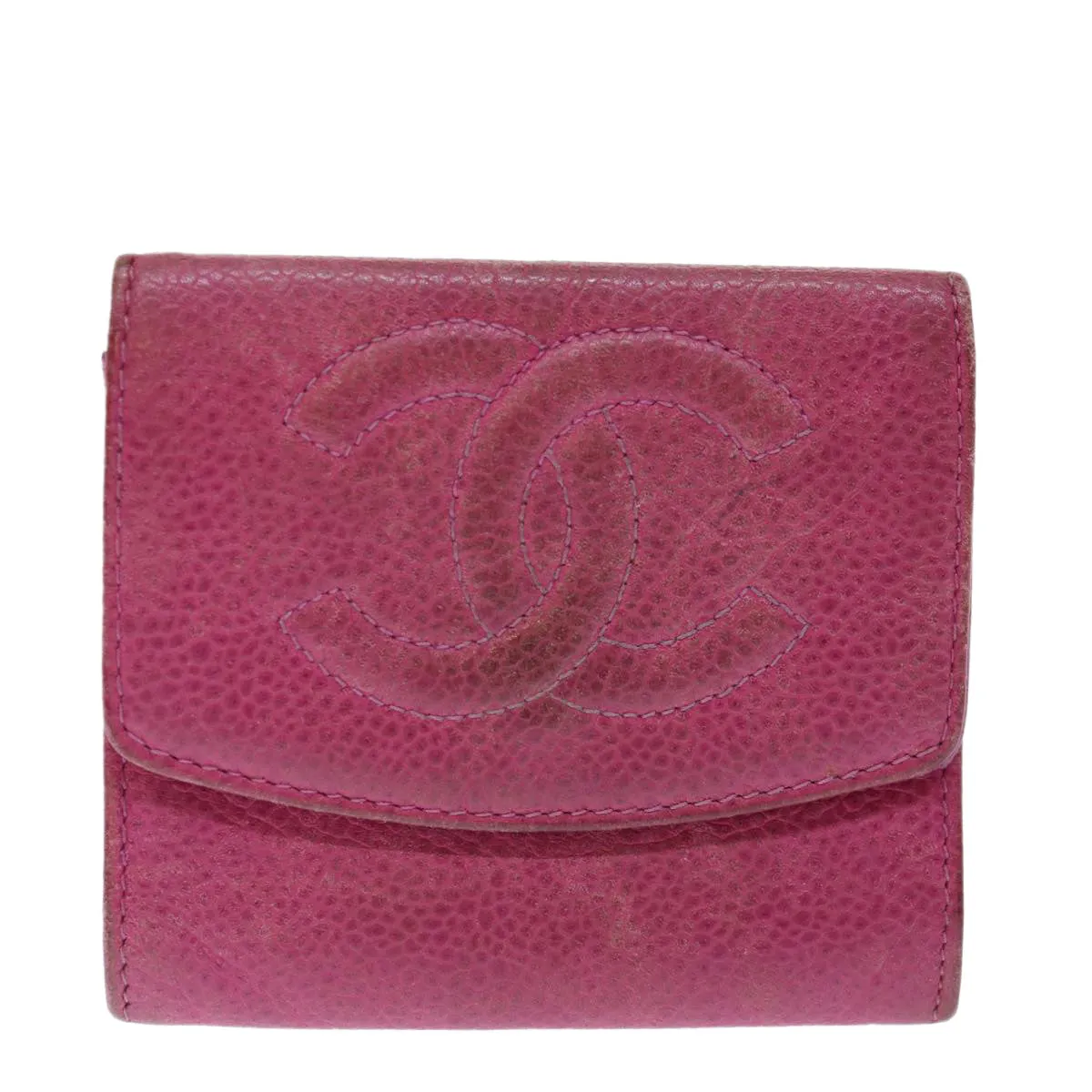 CHANEL COCO Mark Coin Purse Caviar Skin Pink CC Auth ar11706