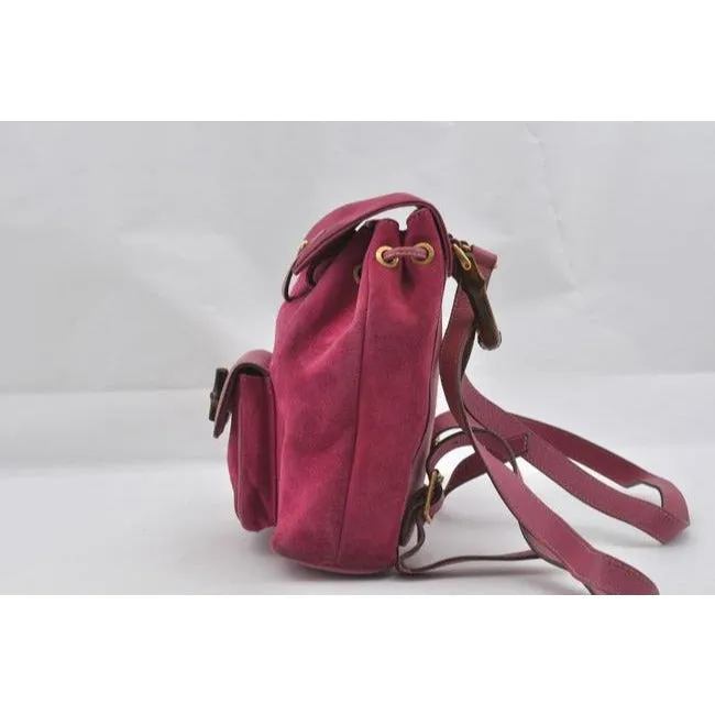 Gucci Suede Leather With Handle Fuchsia Gold Bamboo Suede And Leather Backpack