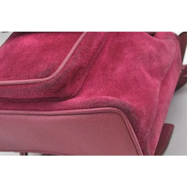 Gucci Suede Leather With Handle Fuchsia Gold Bamboo Suede And Leather Backpack