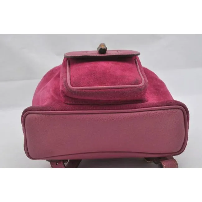 Gucci Suede Leather With Handle Fuchsia Gold Bamboo Suede And Leather Backpack