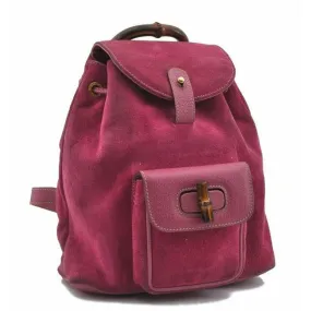 Gucci Suede Leather With Handle Fuchsia Gold Bamboo Suede And Leather Backpack