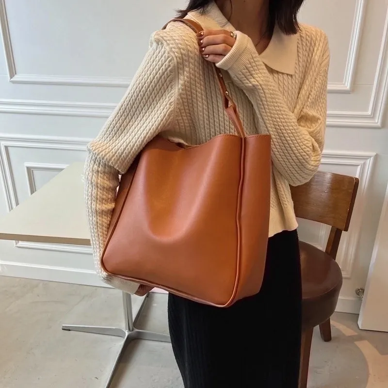 Large Pu Leather Streetwear Bucket Bag