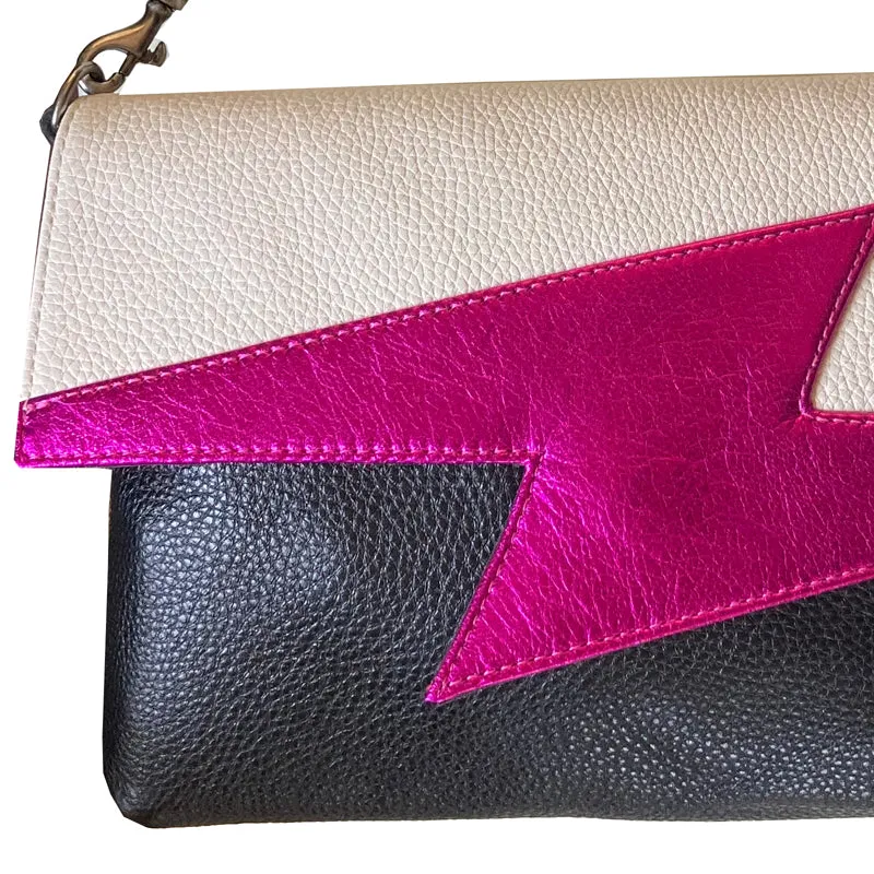 Lightning Bolt Bag - White with Hot Pink