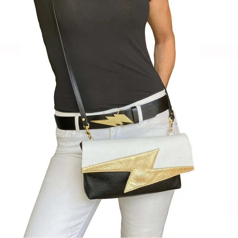 Lightning Bolt Bag - White with Hot Pink