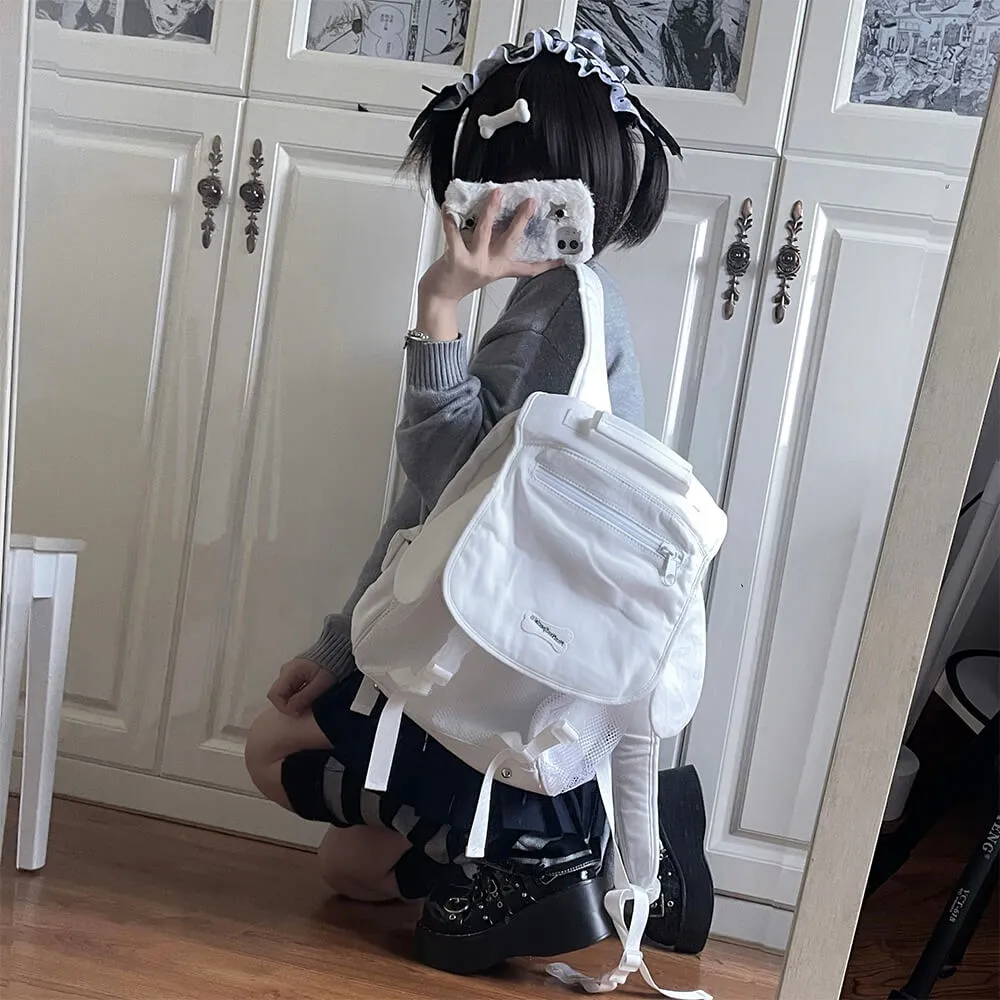 Puppy Ears White Denim School Backpack