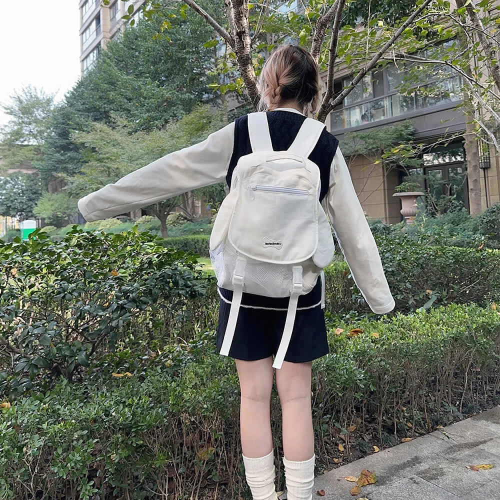 Puppy Ears White Denim School Backpack