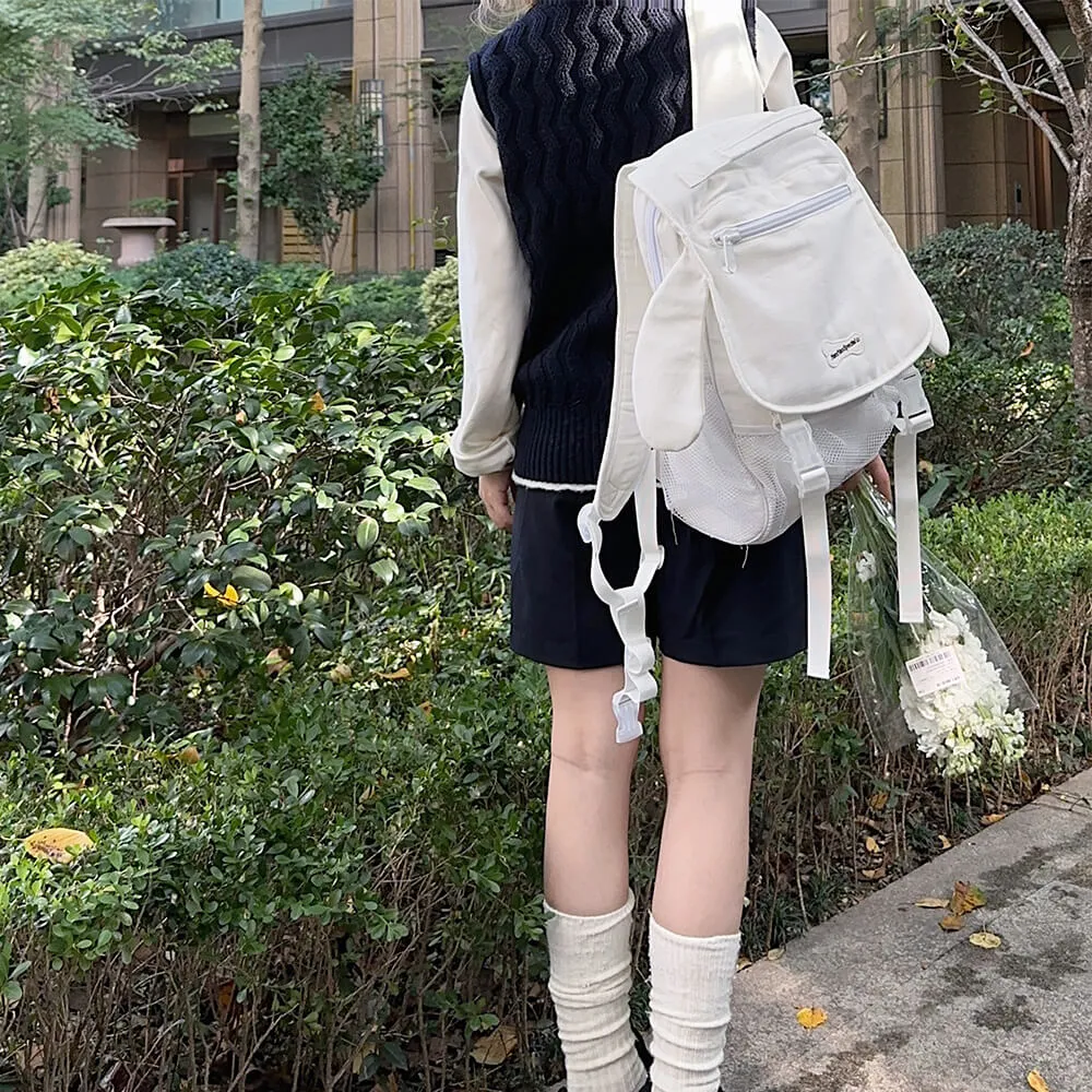 Puppy Ears White Denim School Backpack