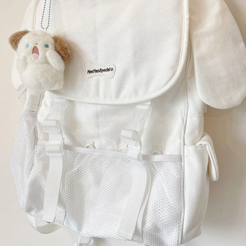 Puppy Ears White Denim School Backpack