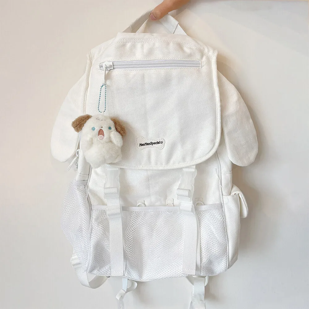 Puppy Ears White Denim School Backpack