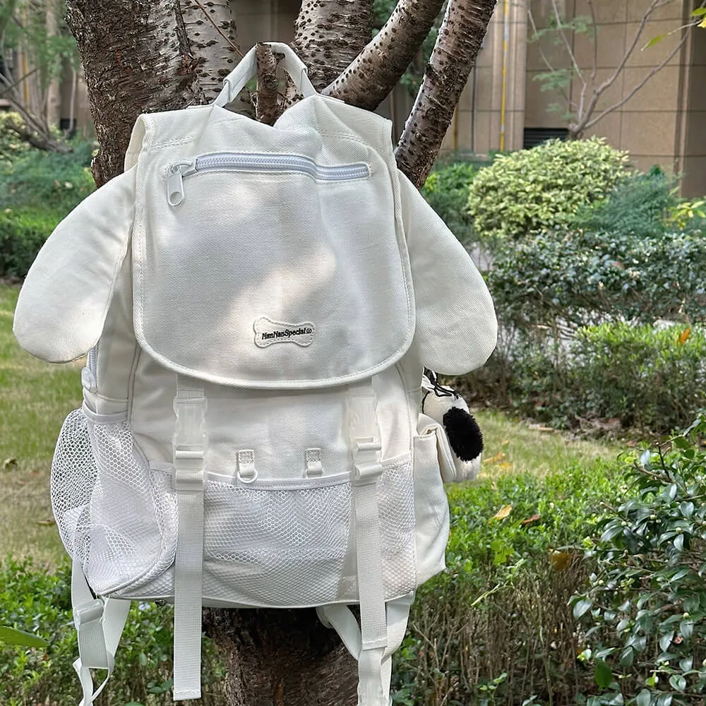Puppy Ears White Denim School Backpack