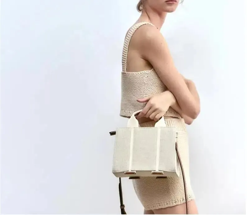 UAKISS  -  Designer Simple Canvas  Decor Bucket Handbags Women Top Handle Tote Bag Large Capacity Casual Shoulder Crossbody Bags