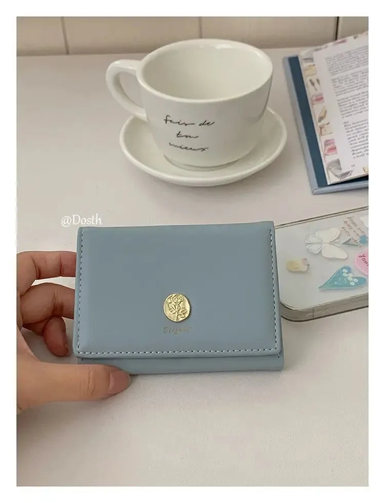 UAKISS  -  Elegant Wallet for Women Fashion Luxury Designer Short Coin Purse Casual PU Leather Solid Colour Card Wallet Pretty Purses
