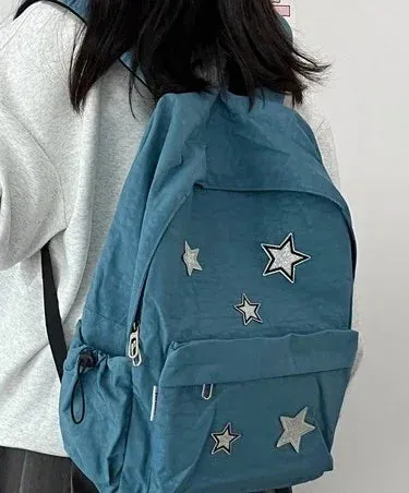 UAKISS  - Korean Women Fashion Simple Star Laptop Bags All Match Y2k Trendy Casual Schoolbags High-capacity Vintage Backpacks for Students